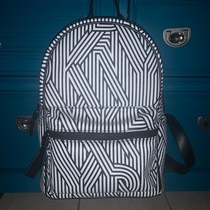 DKNY Black & White Striped Faux Leather Backpack